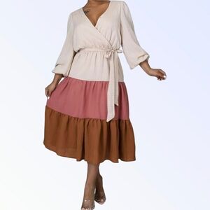 Elegant Multi-Tone Wrap Dress